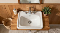 A Basically All-Wood Paneled '70s Bathroom Got an Americana Folk Makeover