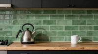 Black, Bold Cabinets And Dramatic Green Tiles Refresh This 2000S Kitchen