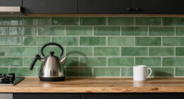 Black, Bold Cabinets And Dramatic Green Tiles Refresh This 2000S Kitchen